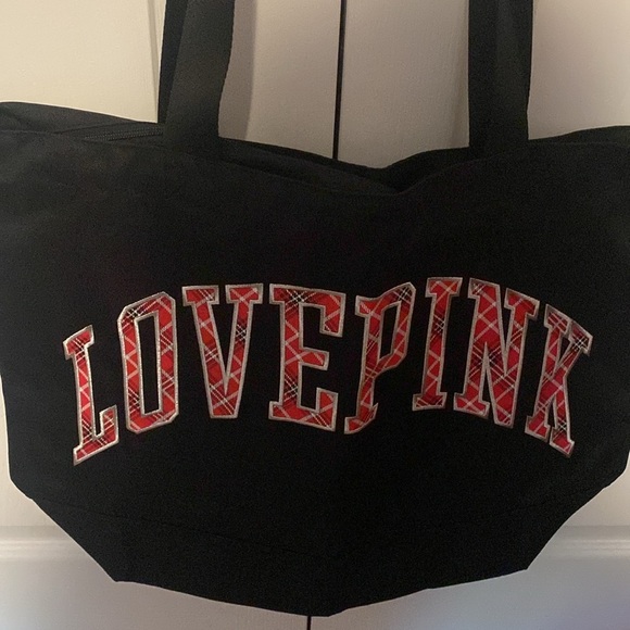 💕PINK💕Victoria’s Secret 💕LOVE PINK💕Large Black Canvas Tote/NWOT - Picture 2 of 5